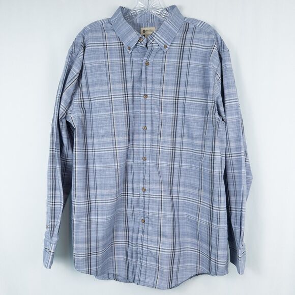 Haggar Long Sleeve Plaid Cotton Blend Button Down Shirt Blue Mens Large Office - Picture 1 of 16
